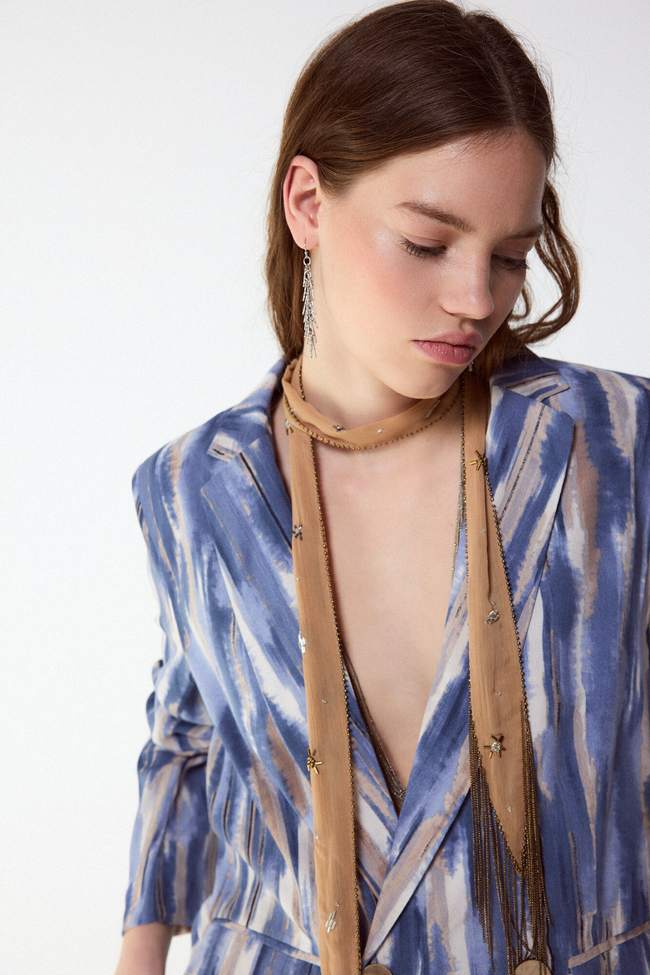 Slowlove Chamarra blazer estampada Estampado azul