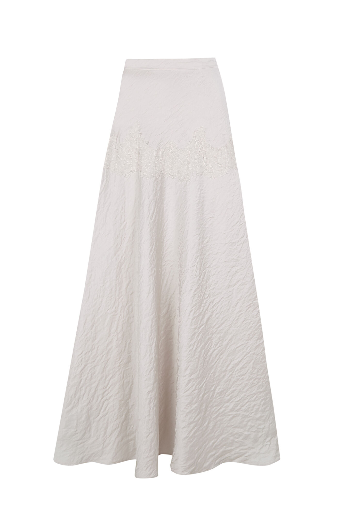 Slowlove Falda midi satinada con encaje Marfil