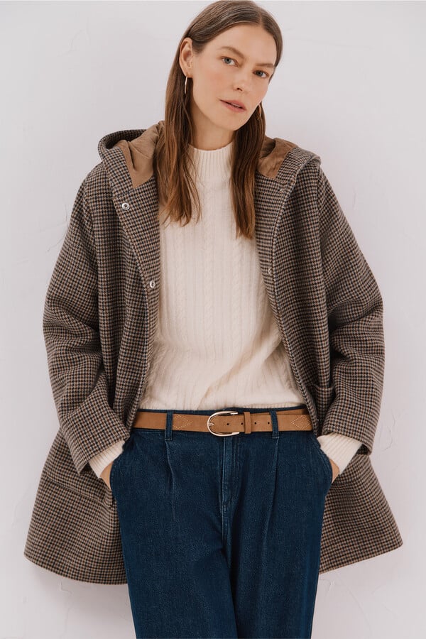 Cortefiel Abrigo paño capucha Multicolor