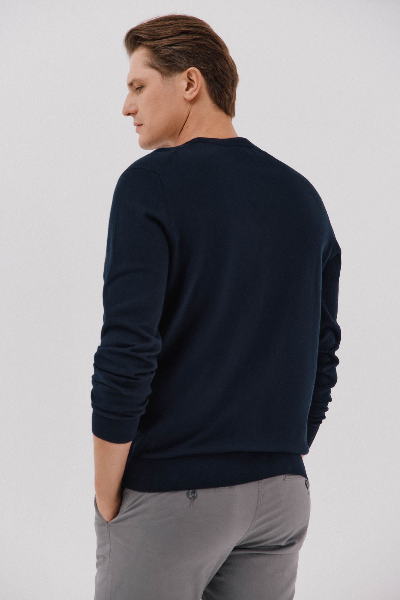 Cortefiel Su&eacute;ter algod&oacute;n cashmere cuello redondo ajustado Azul marino