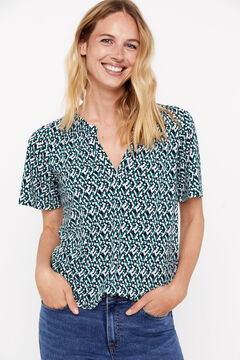 Cortefiel Top fluido tejido smock Estampado azul