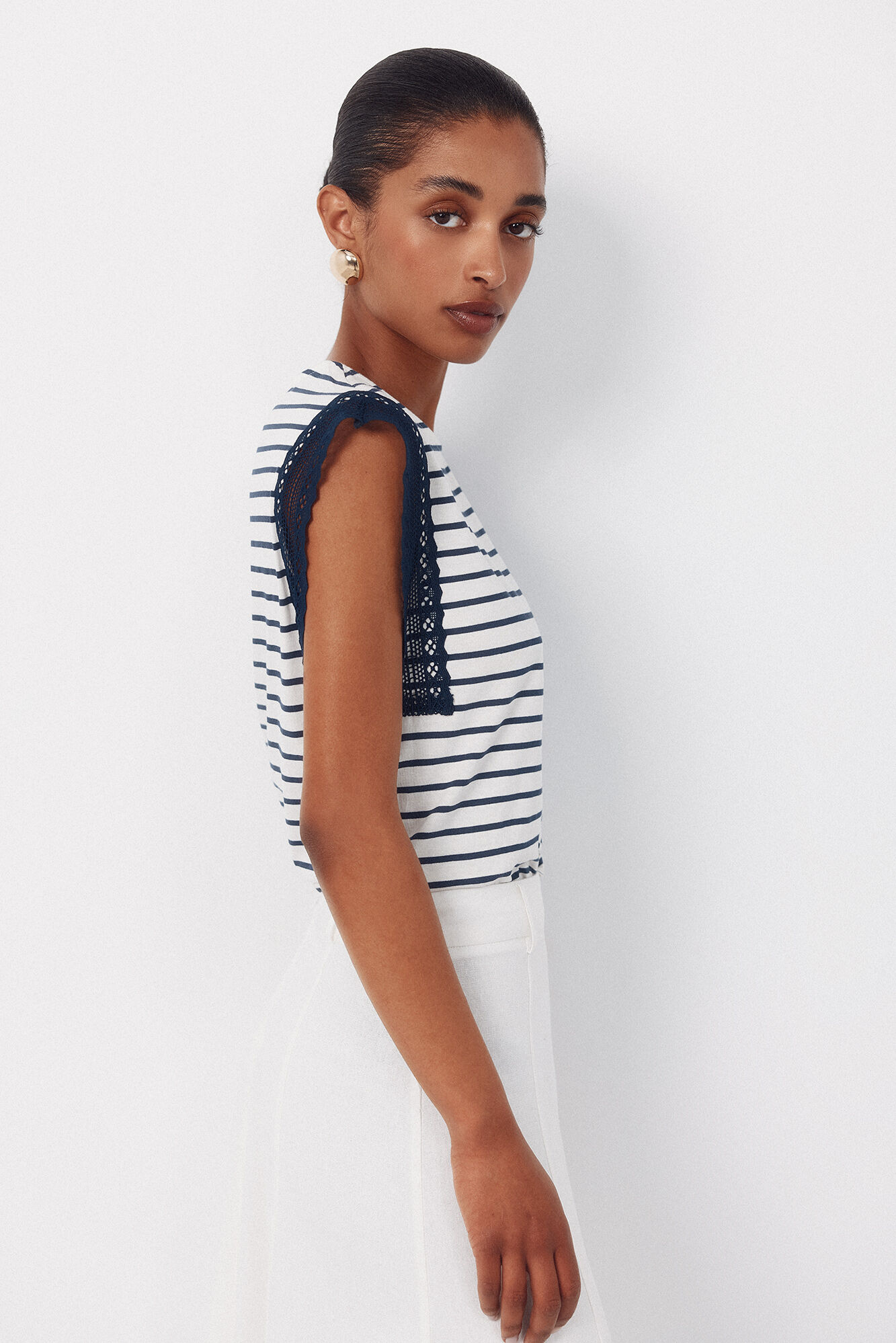 Cortefiel Playera manga guipur Estampado azul