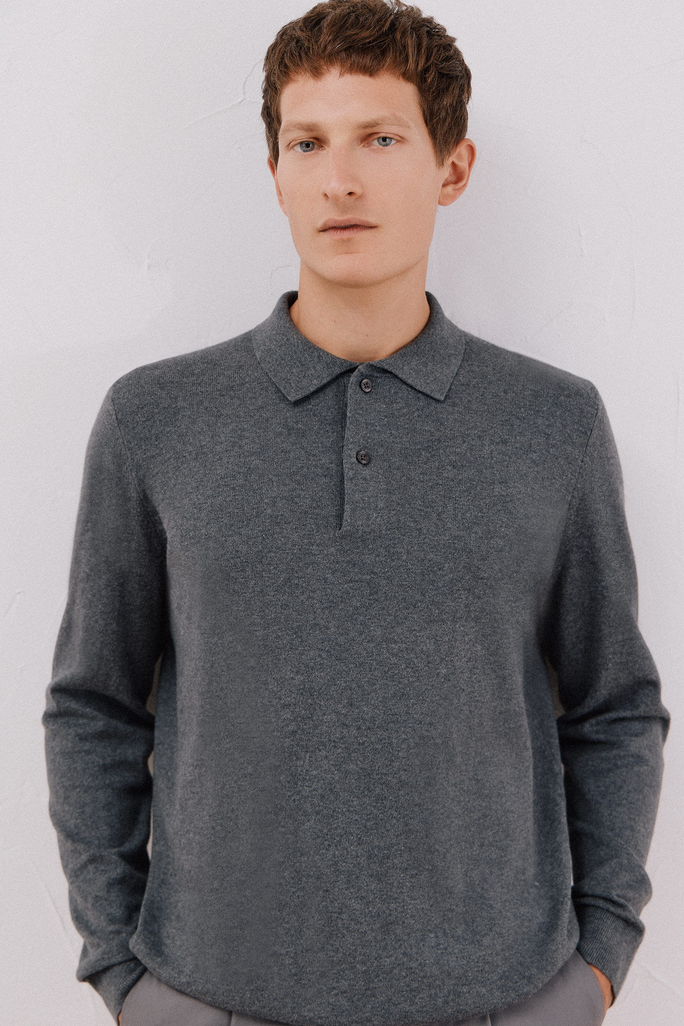 Cortefiel Su&eacute;ter algod&oacute;n cashmere cuello redondo ajustado Gris