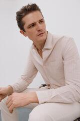 Cortefiel Camisa lino algodón rayas Beige