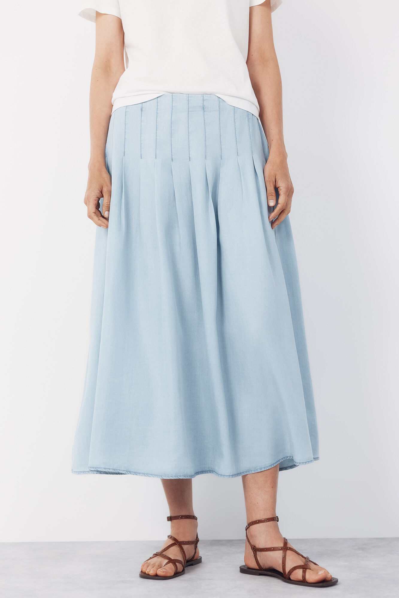 Cortefiel Falda midi de tablas de tencel Azul