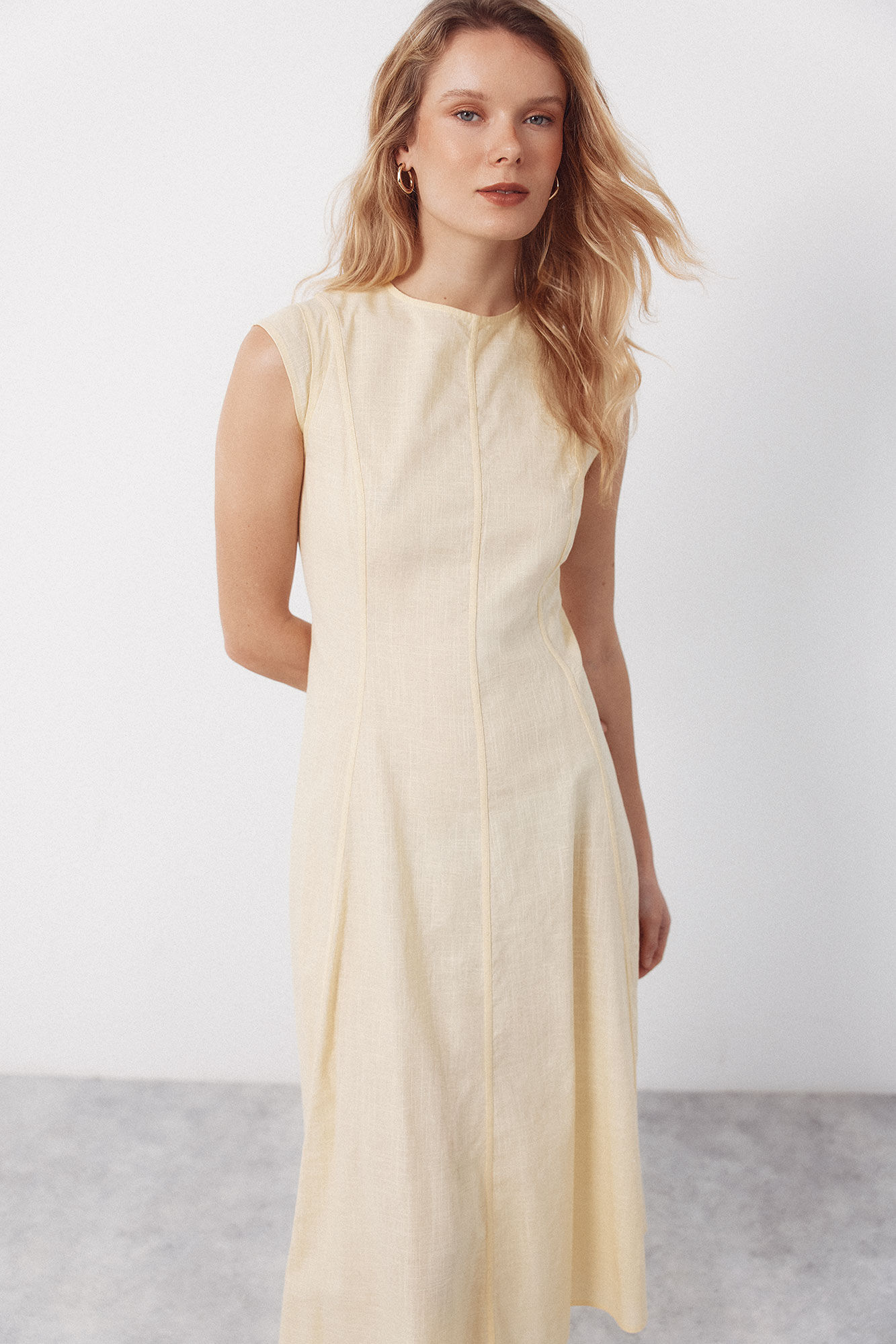 Cortefiel Vestido con contrastes Amarillo