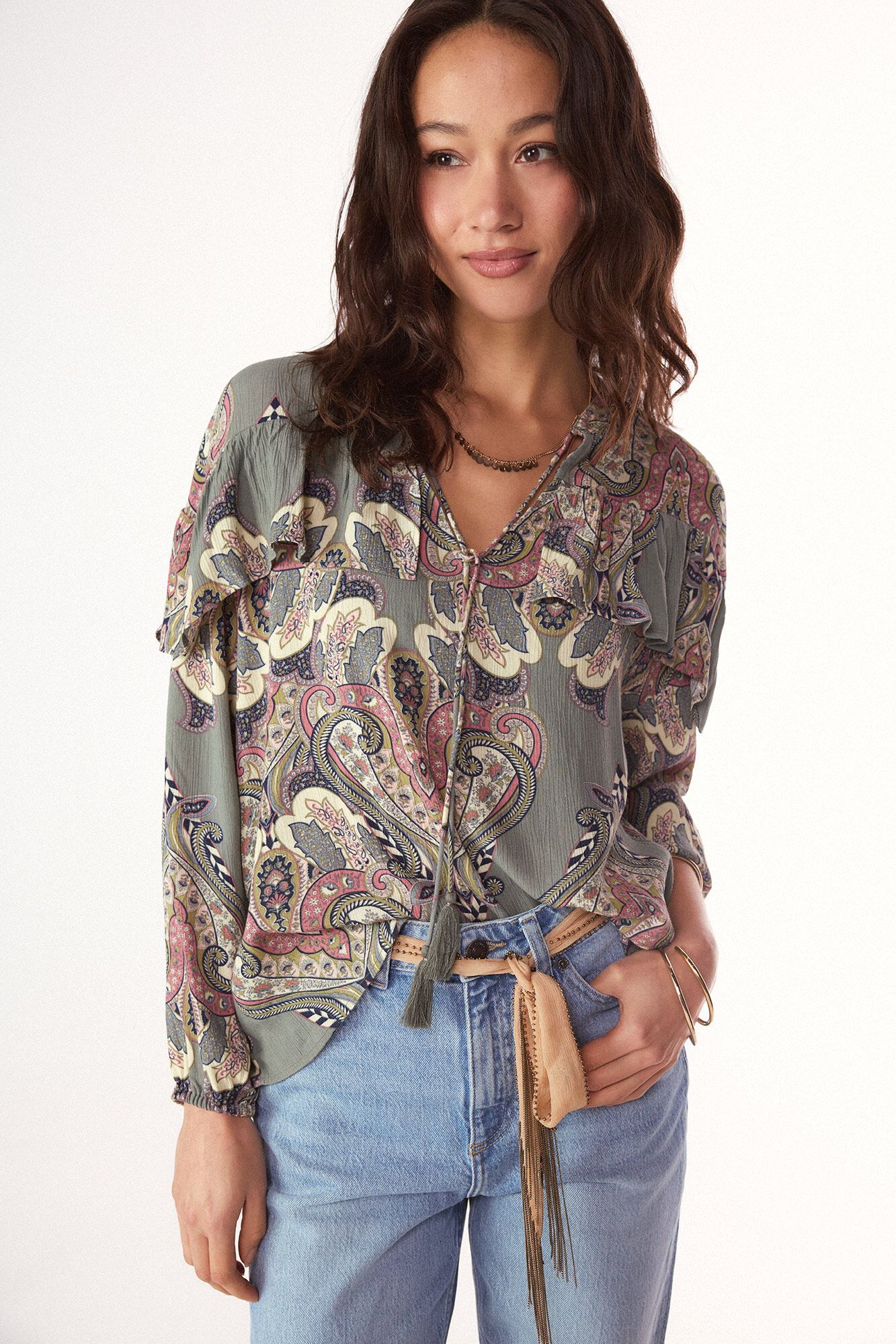 Slowlove Blusa estampada con volante