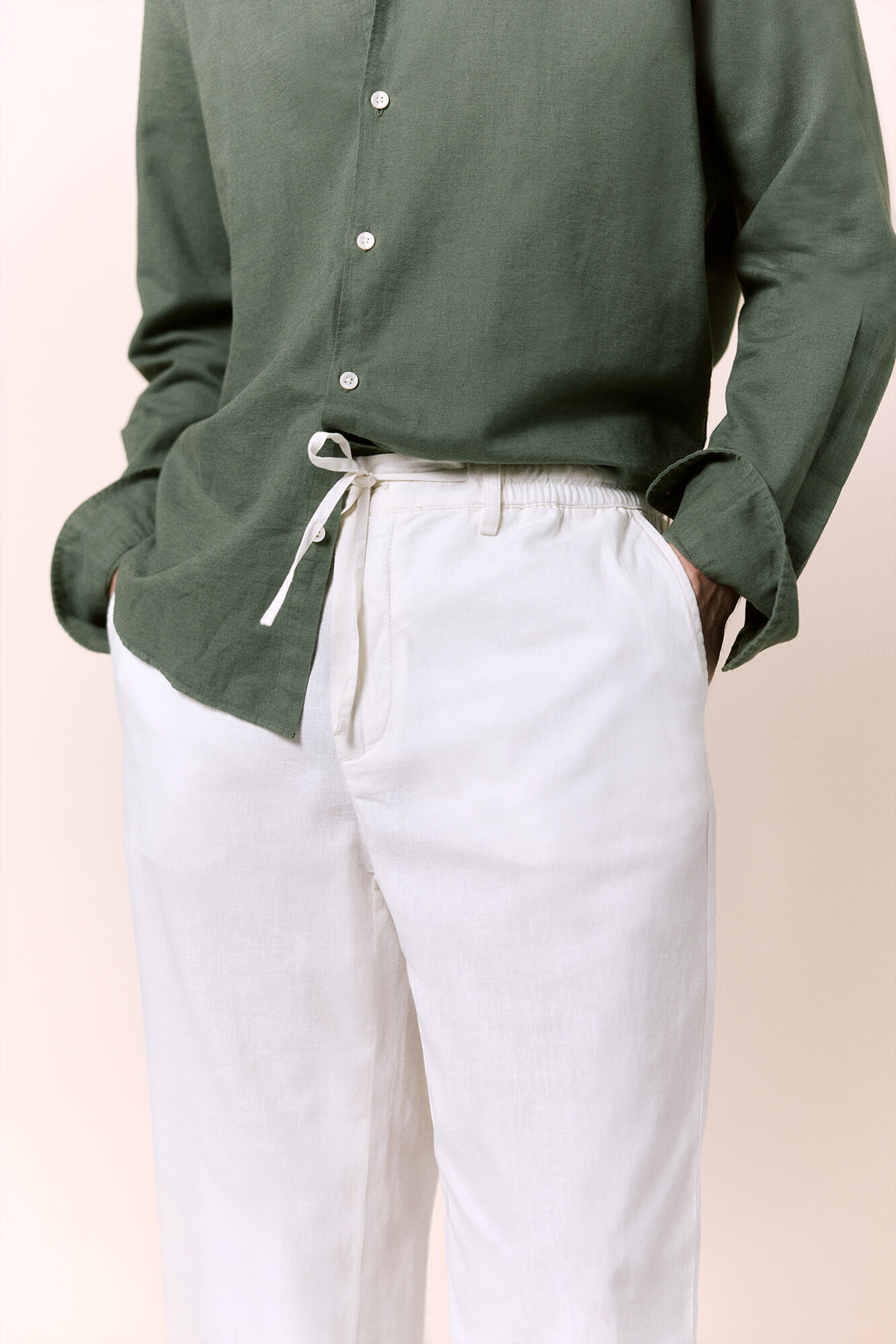 OOTO Pantal&oacute;n de lino-algod&oacute;n regular Marfil