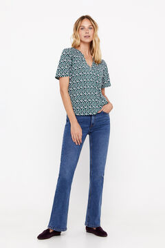 Cortefiel Top fluido tejido smock Estampado azul