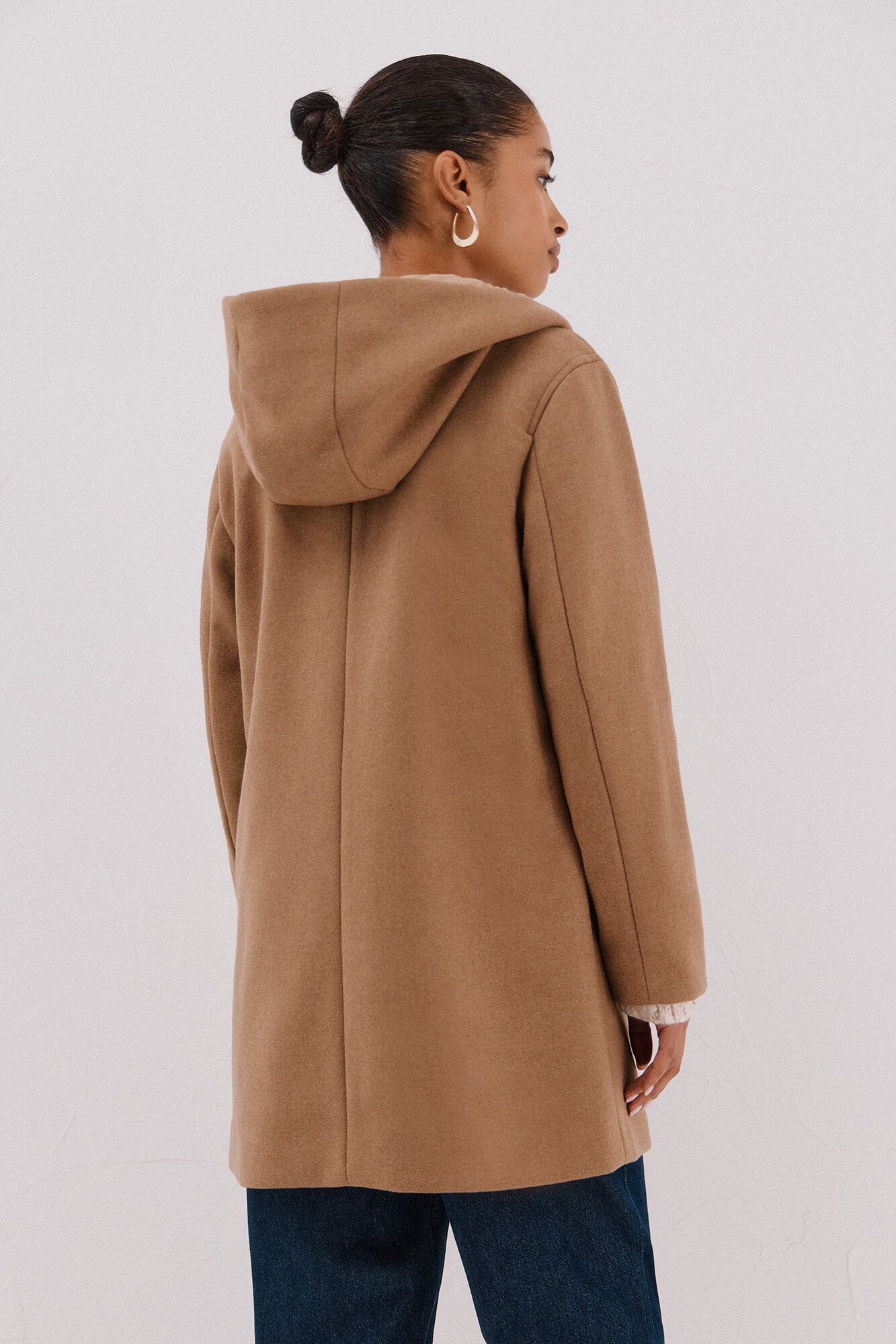 Cortefiel Abrigo pa&ntilde;o capucha Beige