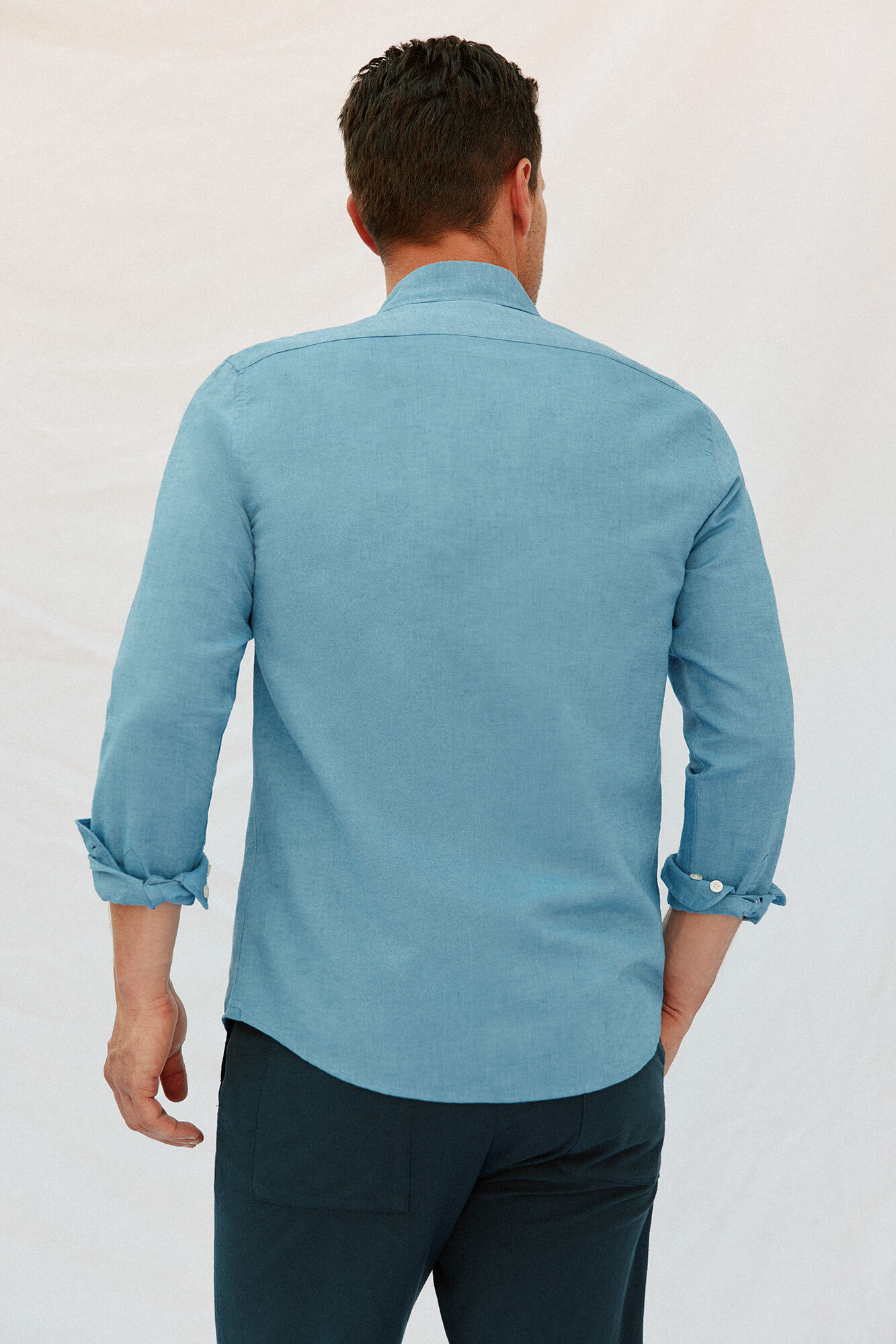 Cortefiel Camisa lino algod&oacute;n liso Azul