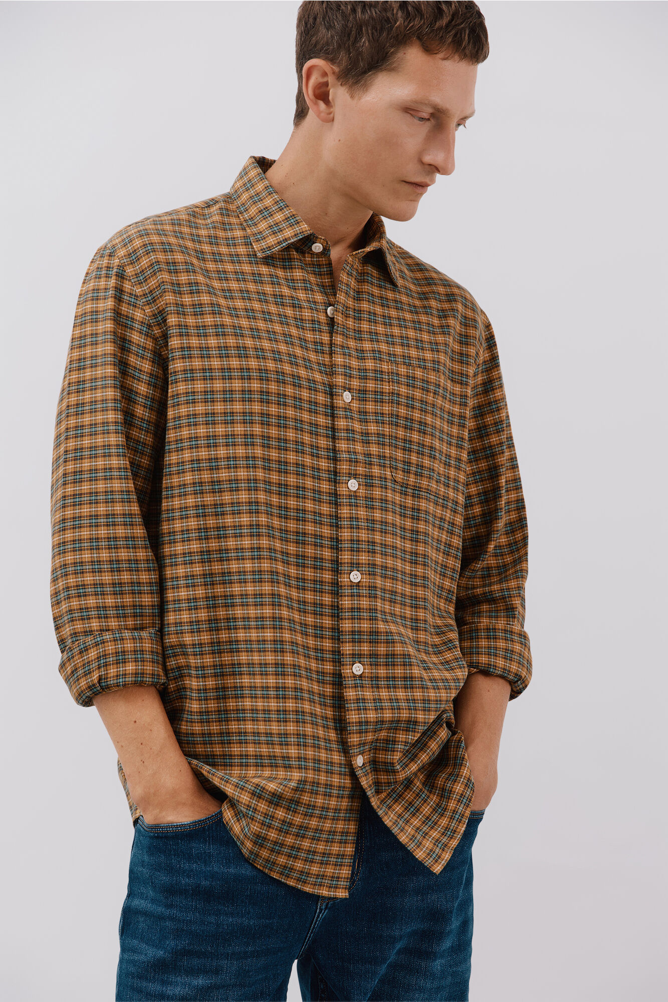 Cortefiel Camisa de cuadros Tencel Estampado amarillo