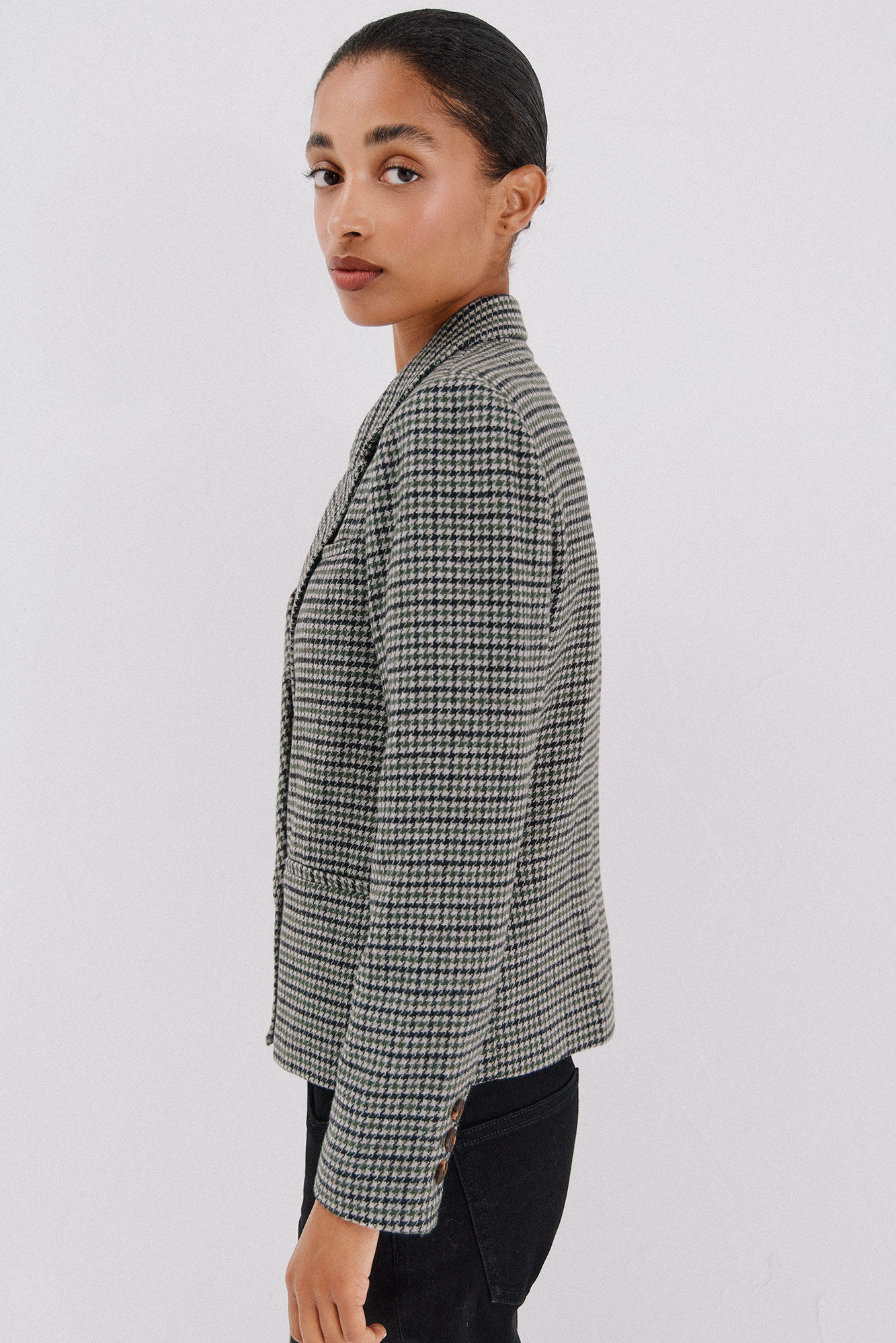 Cortefiel Blazer corta Estampado verde