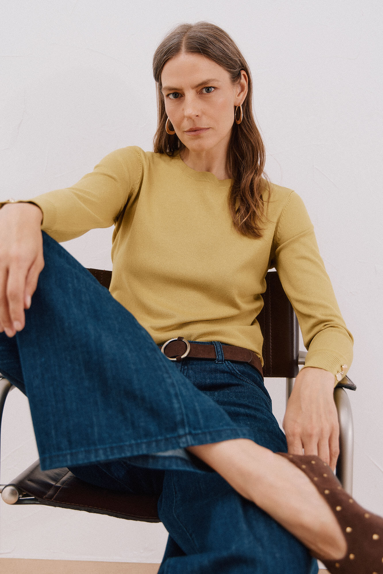 Cortefiel Su&eacute;ter de tejido fino Amarillo