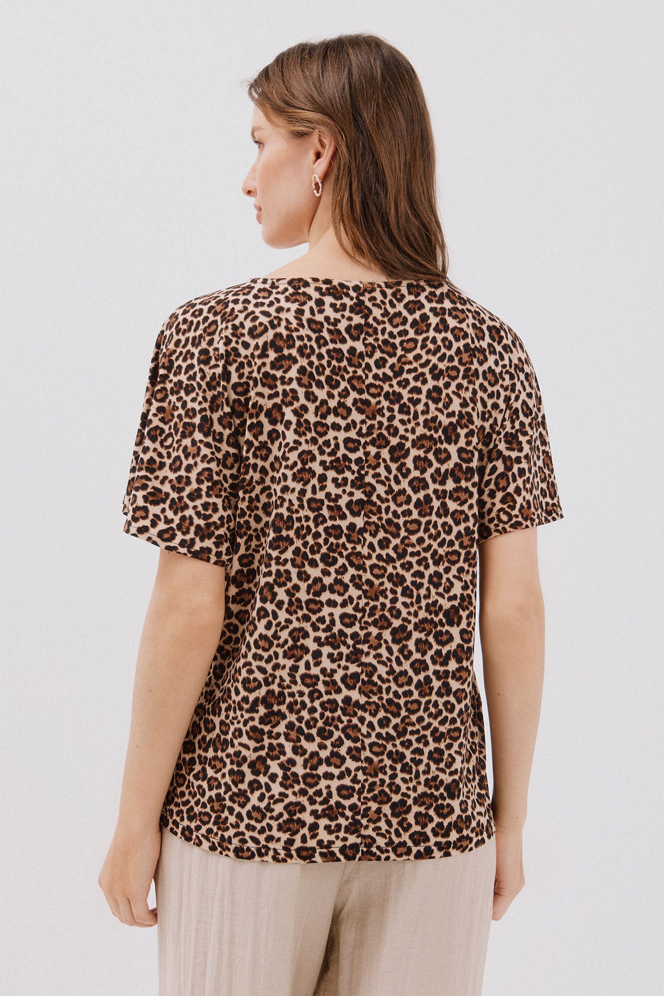 Cortefiel Playera b&aacute;sica fluida Estampado marr&oacute;n