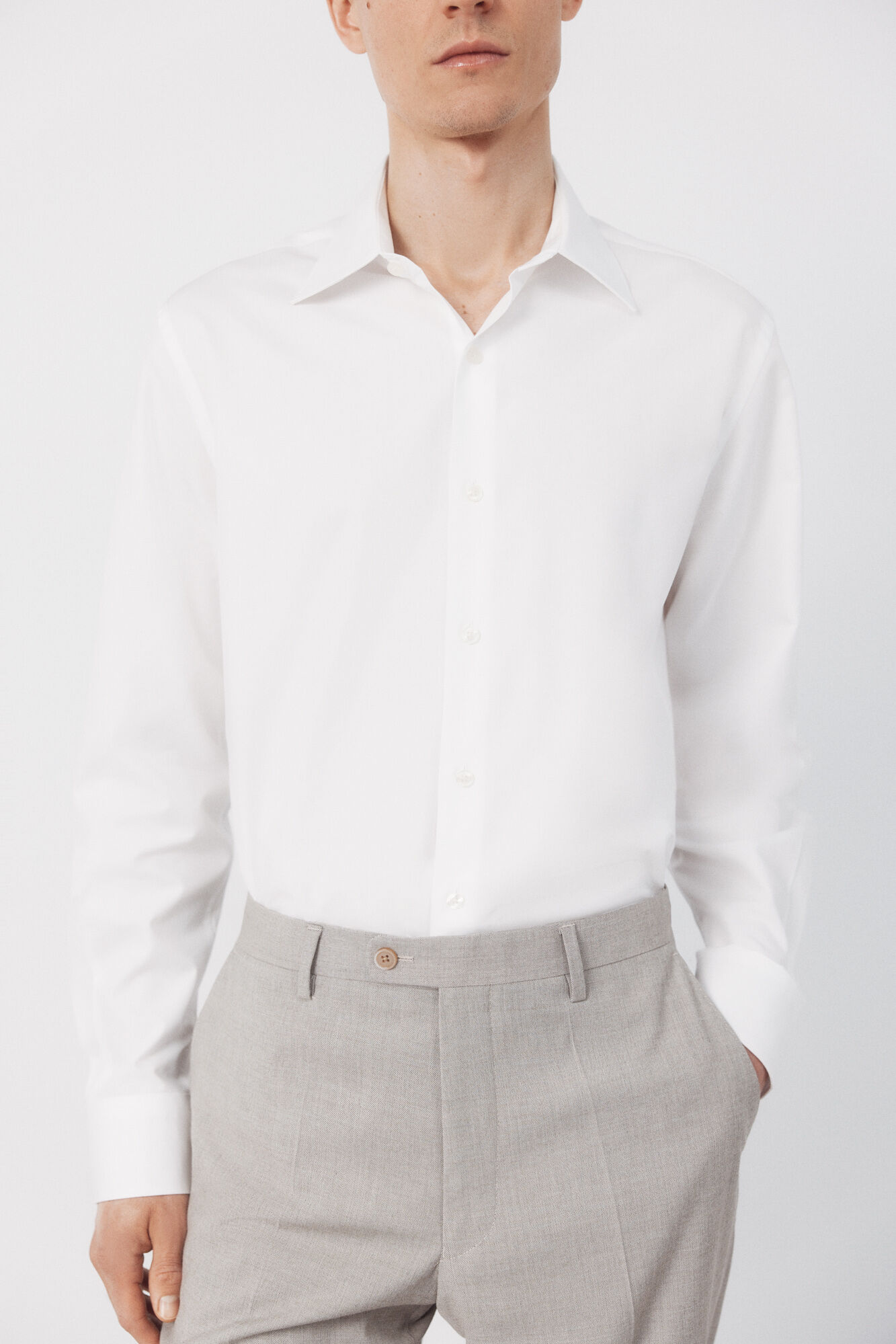 Cortefiel Camisa vestir lisa algod&oacute;n tencel Blanco