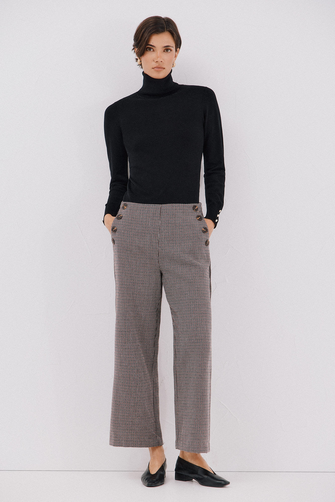 Cortefiel Pantal&oacute;n de mujer crop y ancho Estampado granate