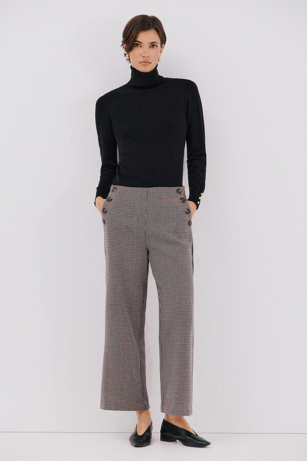 Cortefiel Pantalón de mujer crop y ancho Estampado granate