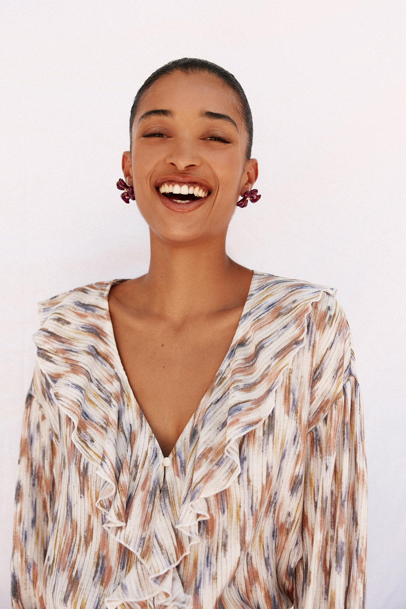 Cortefiel Blusa estampada volantes Multicolor