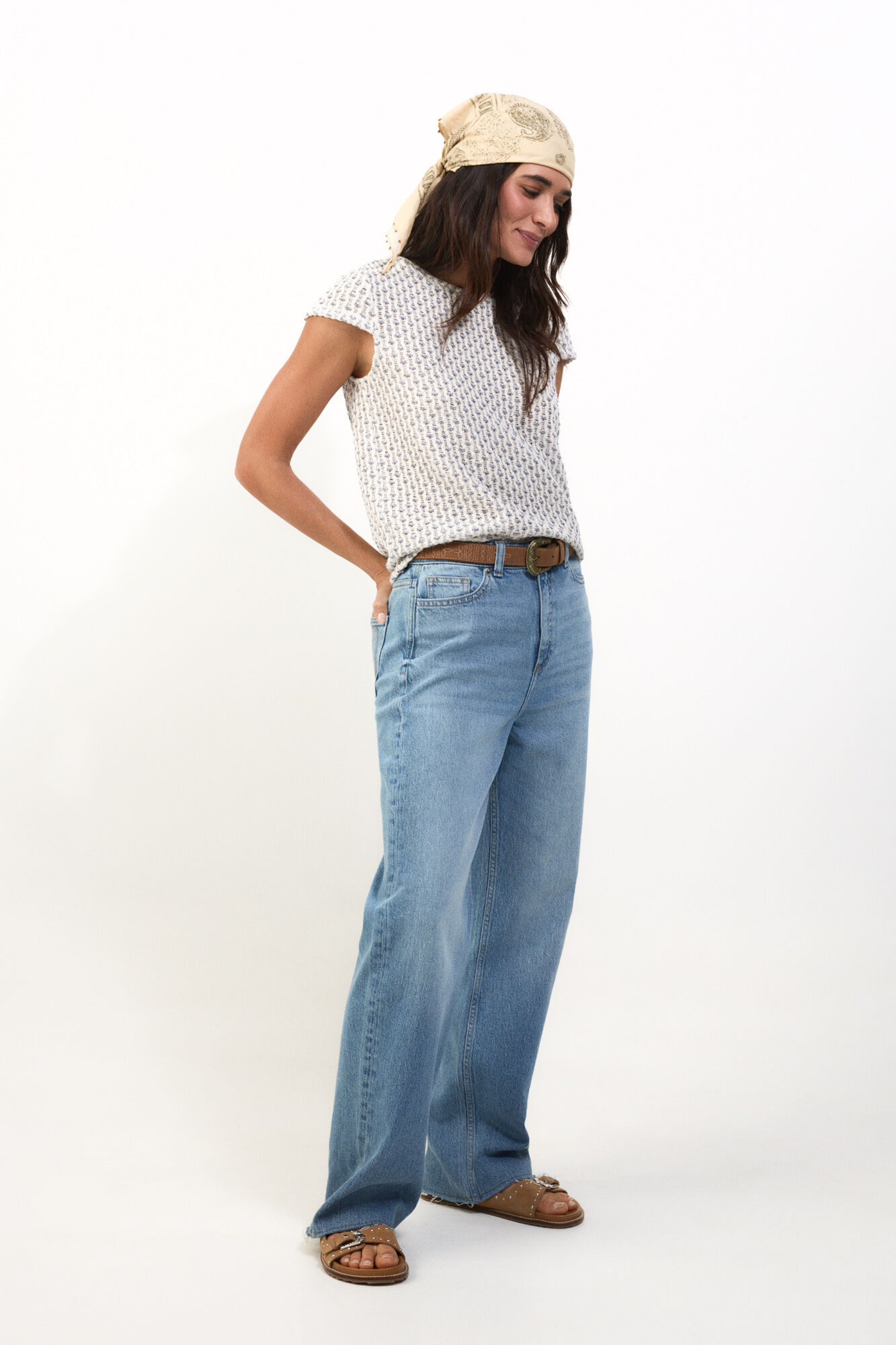 Slowlove Top de manga corta de crochet Marfil