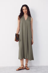 Cortefiel Vestido fluido sin mangas Kaki