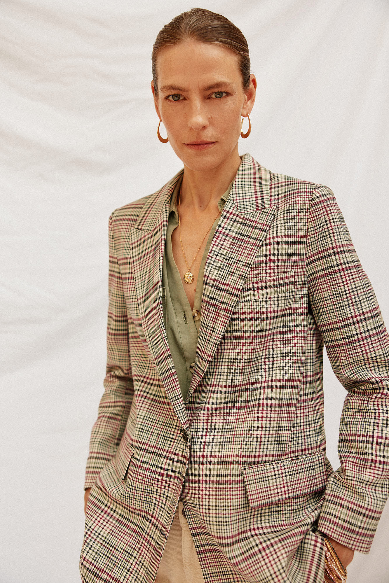 Cortefiel Blazer mujer de tejido a cuadros Estampado granate