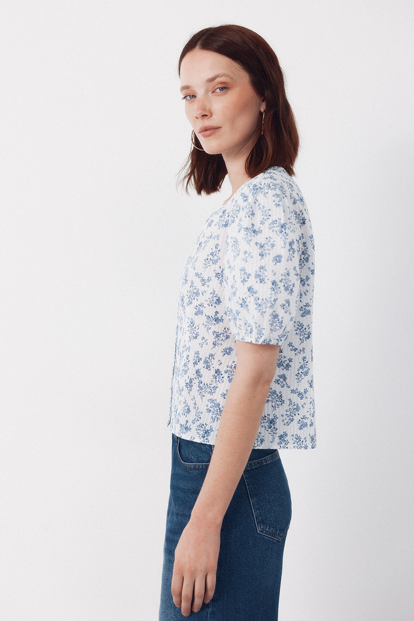 Cortefiel Blusa estampado vichy Estampado blanco