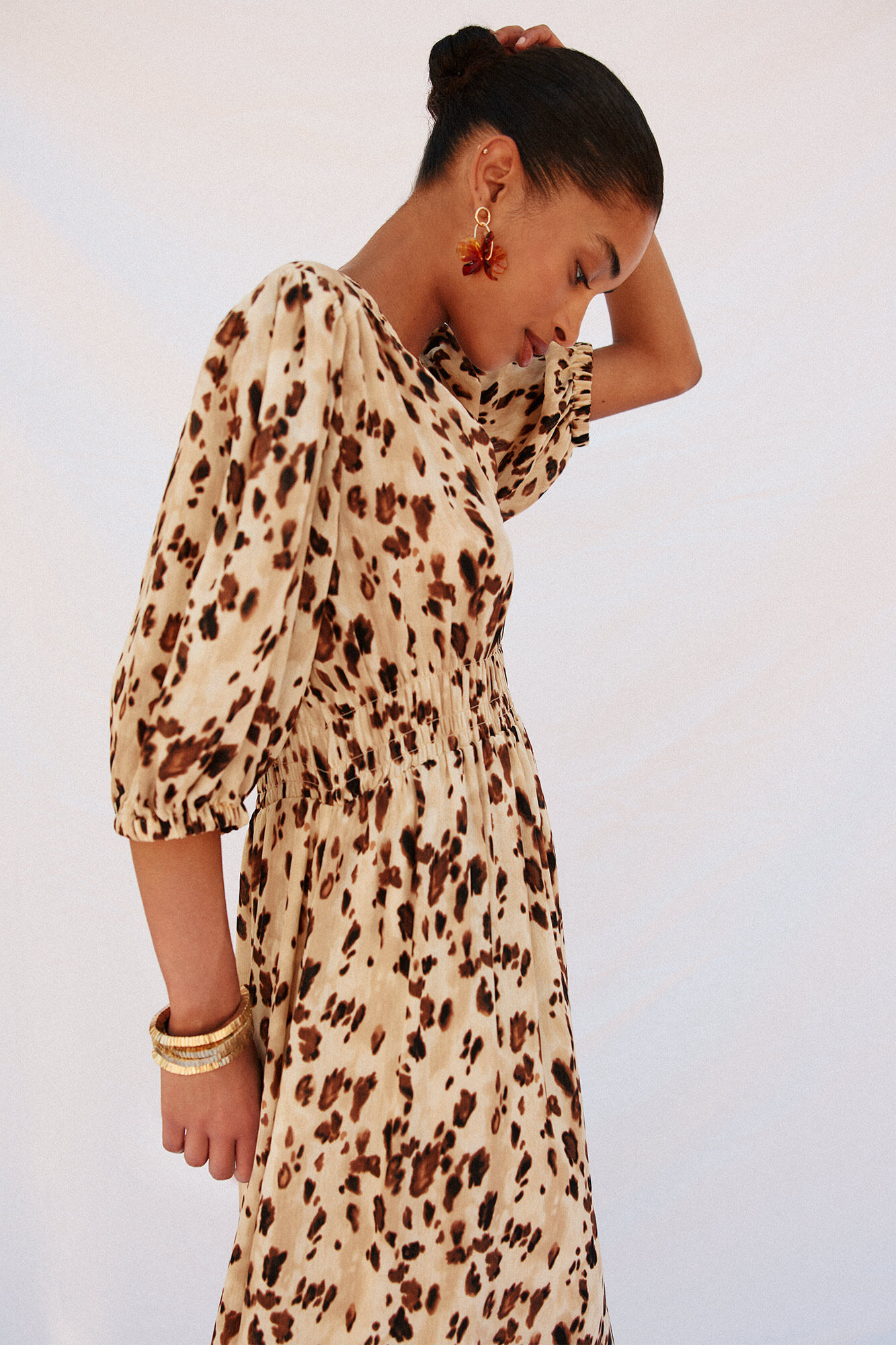 Cortefiel Vestido largo estampado ajustado