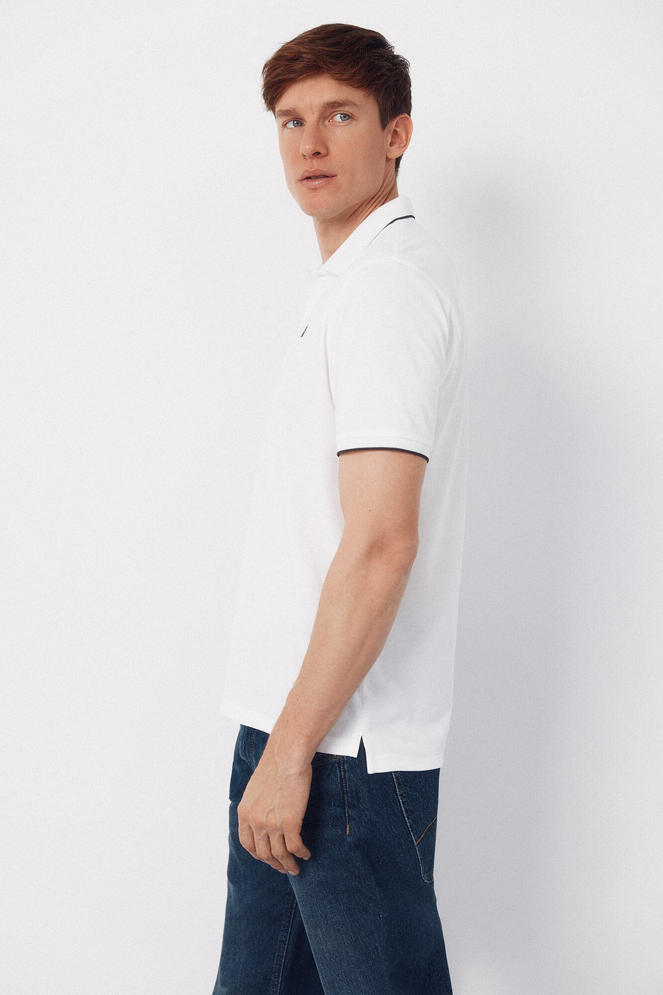 Cortefiel Polo COOLMAX&reg; cuello jacquard Blanco