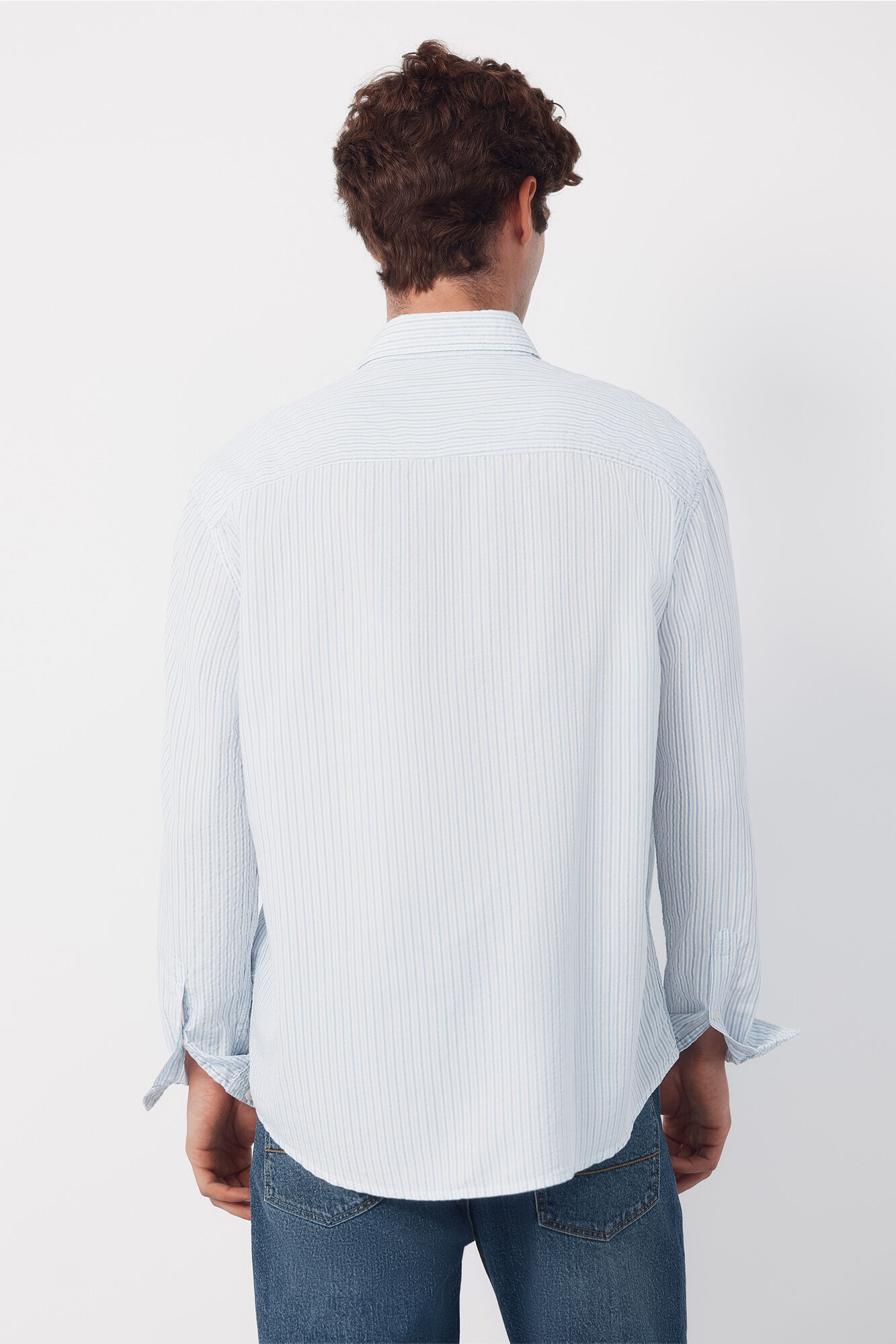 Cortefiel Camisa seersucker rayas Azul