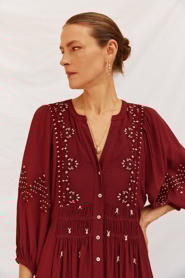 Cortefiel Vestido cuello redondo Granate