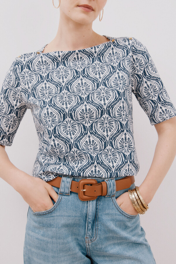 Cortefiel Playera básica escote barco Azul