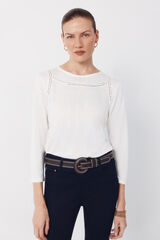 Cortefiel Playera con detalle de vainicas Marfil
