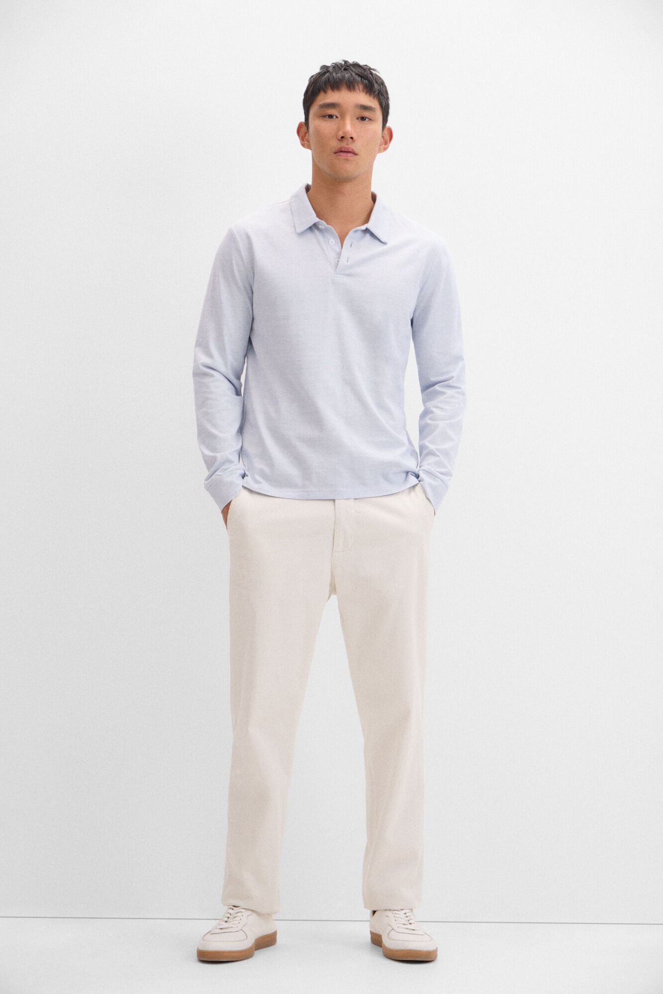 Cortefiel Polo algod&oacute;n tencel manga larga Azul