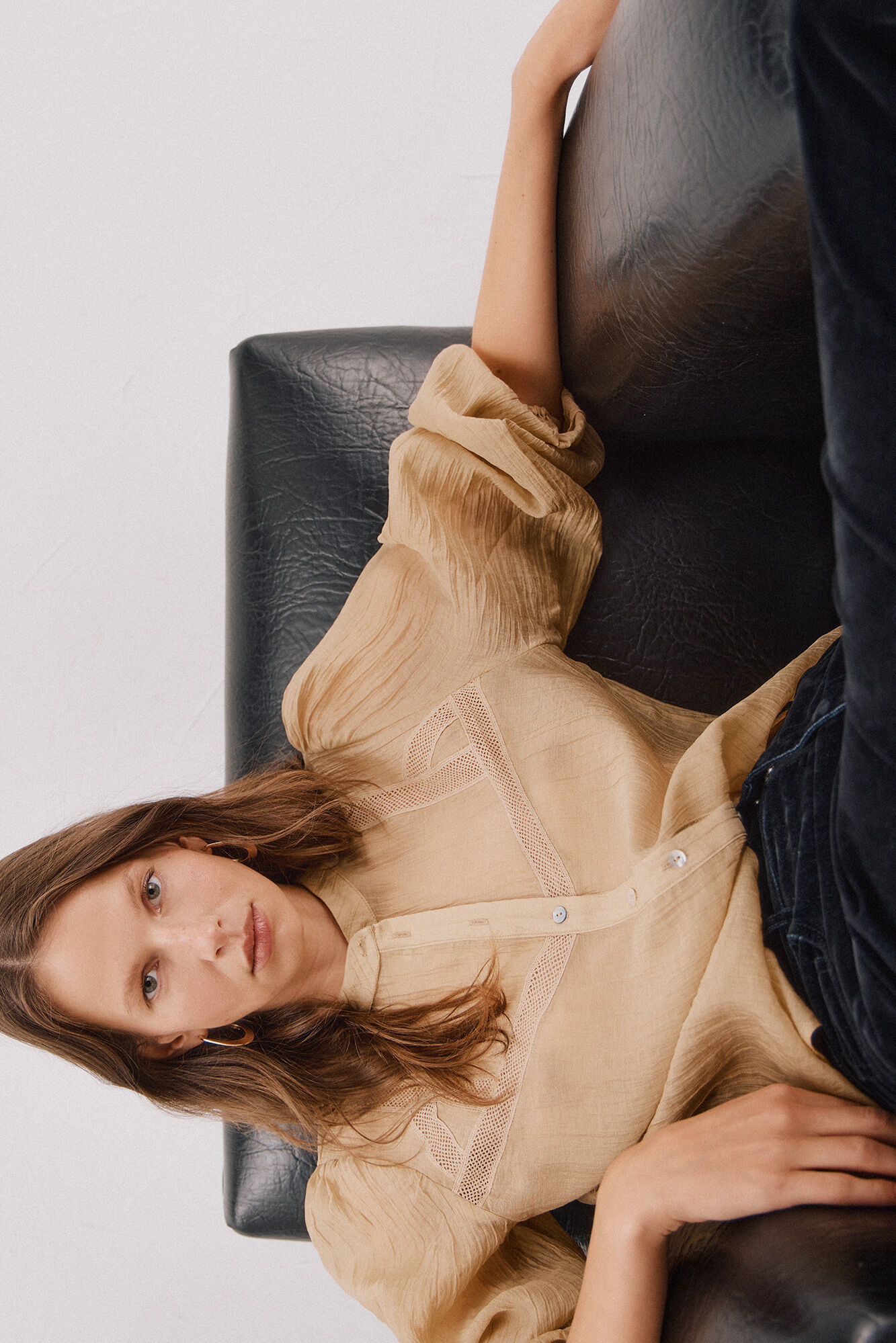 Cortefiel Blusa encaje cuello mao Blanco