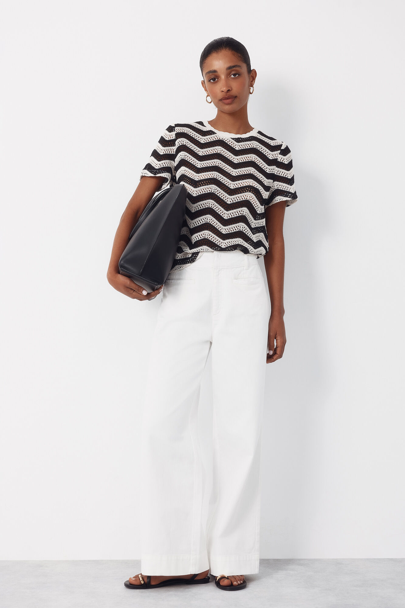 Cortefiel Top de crochet zigzag Negro