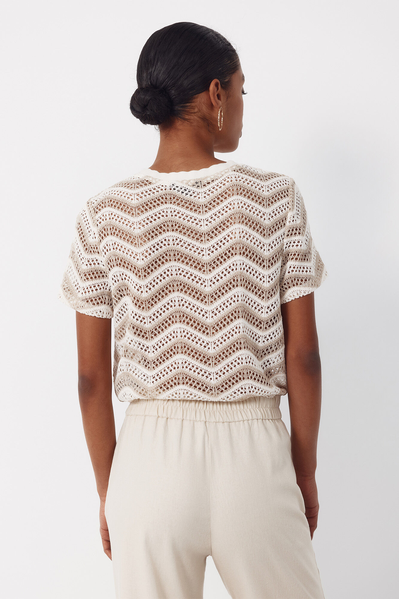 Cortefiel Top de crochet zigzag Marfil