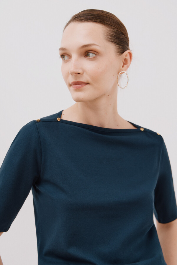 Cortefiel Playera básica escote barco Azul marino