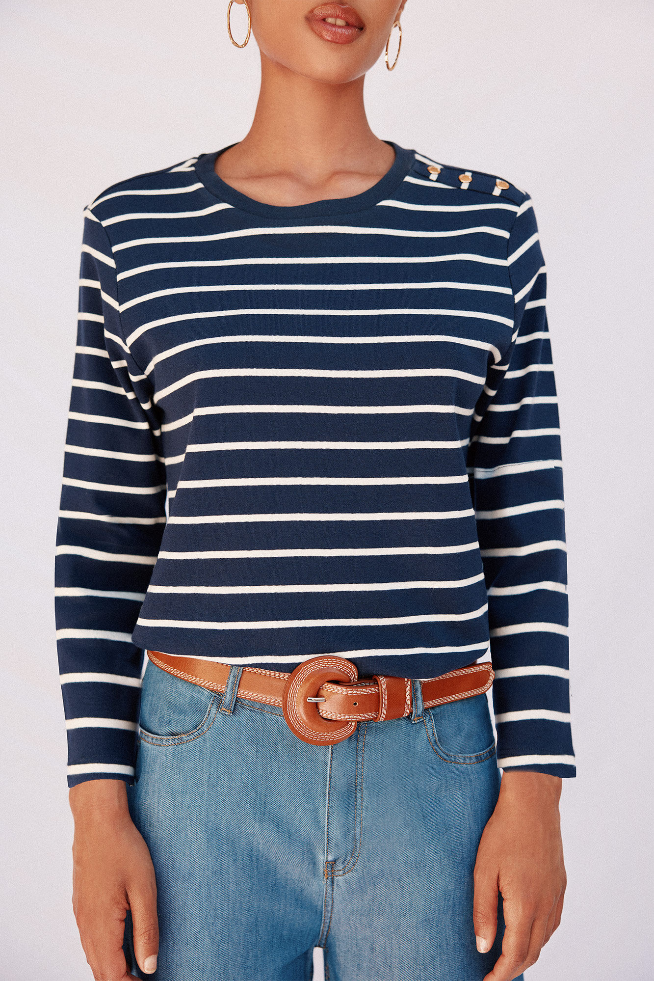 Cortefiel Playera b&aacute;sica botones dorados Estampado azul