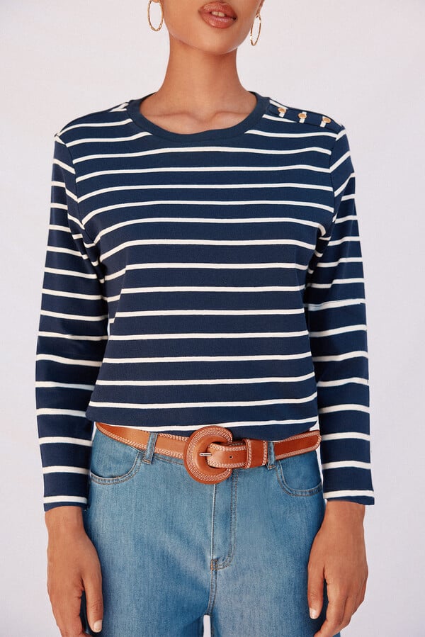 Cortefiel Playera básica botones dorados Estampado azul