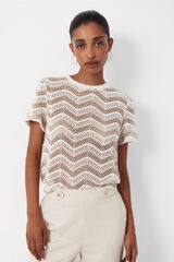 Cortefiel Top de crochet zigzag Marfil