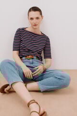 Cortefiel Playera básica escote barco Estampado azul