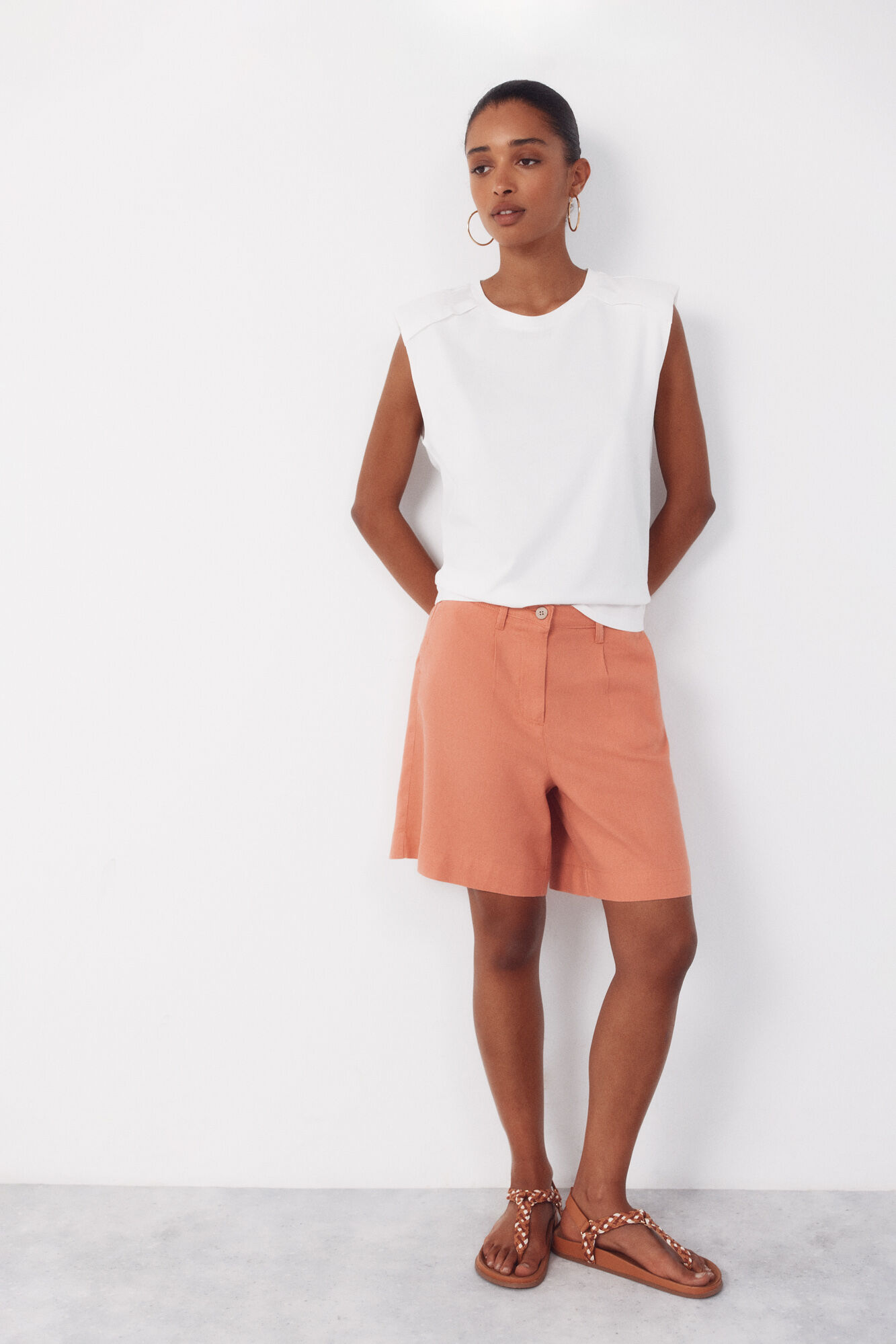 Cortefiel Bermudas de lino lisas Rosa