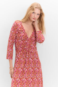 Cortefiel Vestido fruncido estampado Rosa