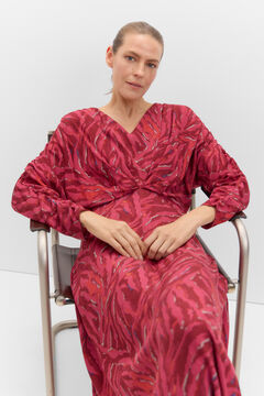 Cortefiel Vestido midi estampado Estampado granate