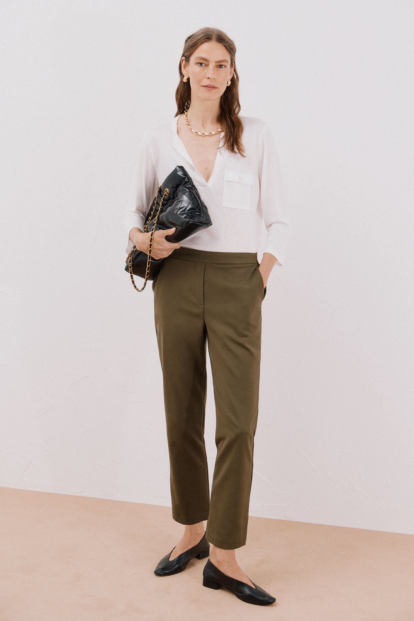 Cortefiel Playera cuello mao efecto lino Blanco