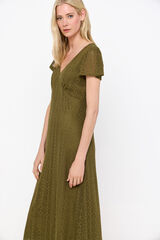 Cortefiel Vestido efecto encaje Kaki