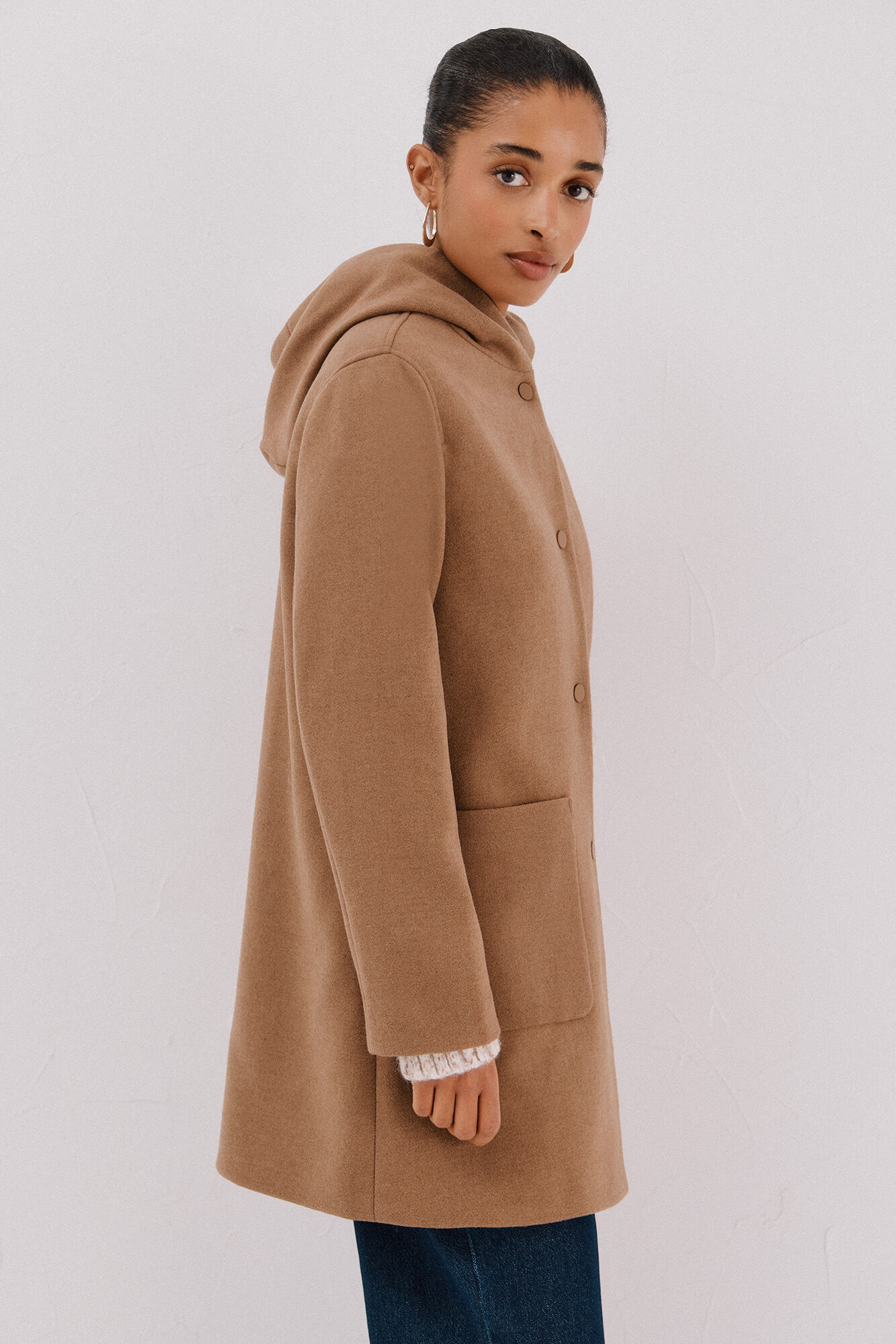 Cortefiel Abrigo pa&ntilde;o capucha Beige