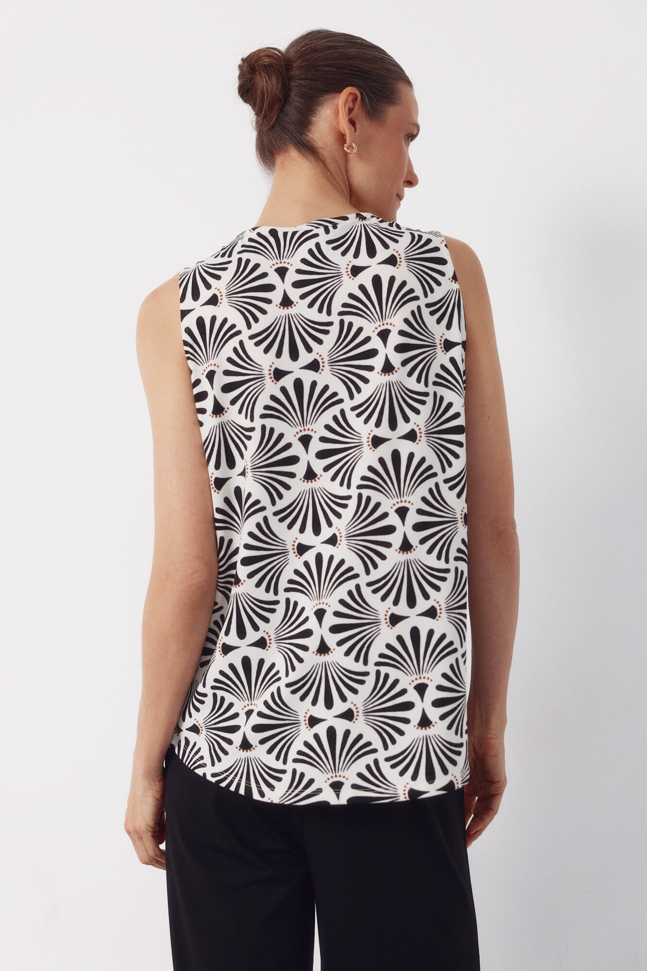 Cortefiel Top largo con pliegues Estampado blanco