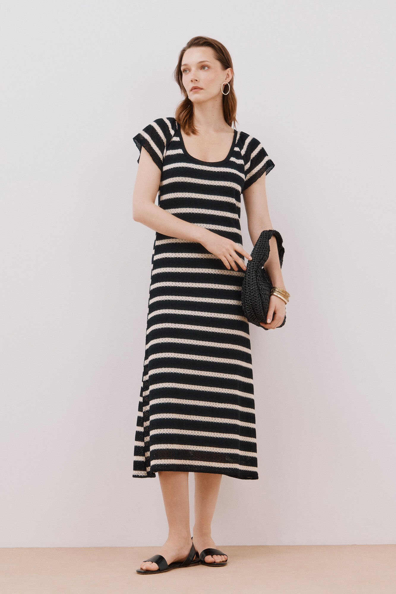 Cortefiel Vestido estructura rayas Estampado blanco